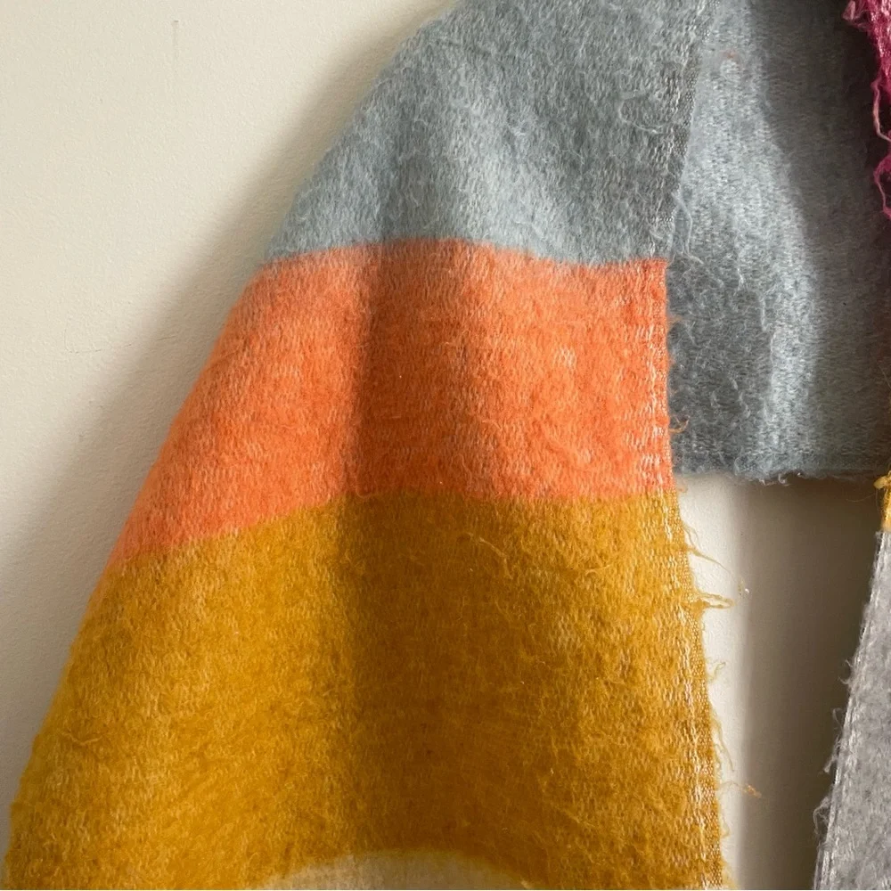 Britt’s Knits Barcelona Blanket Scarf Multicolor Color Block Fringe 80” x 14” - Picture 4 of 9